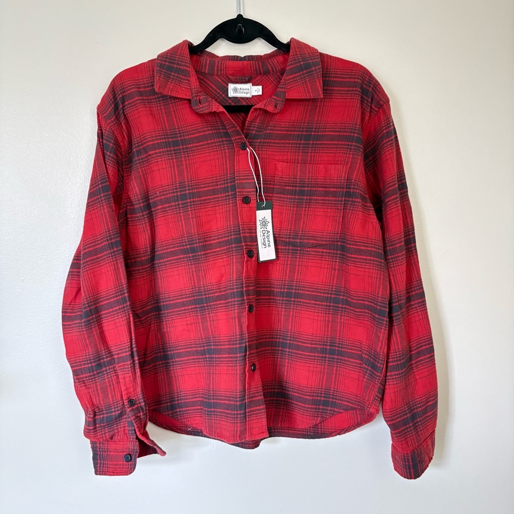 Alpine Design Red and Gray Plaid Shirt Size M NWT